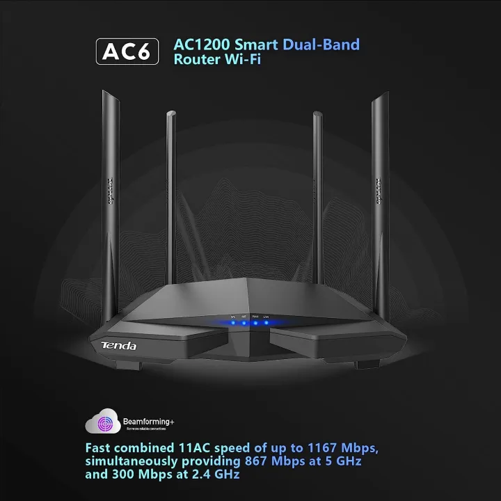 Tenda%20AC1200%20Smart%20Wi-Fi%20Router,%20High%20Speed%20Dual%20Band%20Wireless%20Internet%20Router%20With%20Smart%20APP,%204%20x%20100%20Mbps%20Fast%20Ethernet%20Ports%20AC6%20Black%20-%20Image%204