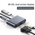 4 in 1 USB Type C Hub with PD, HDMI, VGA and USB Output. 