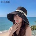 DISICHEN Portable 2023 new Women's bucket hat Solid bow style Panama caps fashion luxury hat fisherman hat Ladies summer sun Travel Beach Hat. 