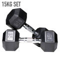 15 Kg Rubber Hexa Dumbbells, Dumbell , 15Kg Dumbell ( 2 Pc Set Of 15 Kg Each), Good Quality Rubber Coated Dumbbells. 