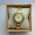 Eliyina Luxury Design Watch For Ladies | Fashionable Stone Curved Stainless Steel Gold Chain Round Numbering Gold Dial Quartz Waterproof Watch For Women. 