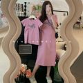 Korean style children's clothing parent-child Women's clothing summer letter knotted straight dress girls loose casual T-shirt dress. 