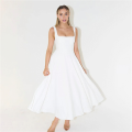 Women'S 2025 Spring and Summer Square Neck Wide Strap Flowing Midi Dress Wedding Guest Ball Cocktail Dress. 
