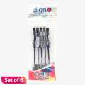Digno Smooth Writing Ball Pen (Black Ink ) Pack Of 5 Set Of 6. 