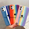 Apple iPhone 11 Pro Max Back cover Liquid Rainbow Silicone Case with Apple Logo Multicolor (Blue / Rainbow / Candy) - Color may Vary. 