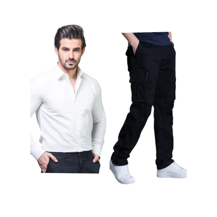 Black Cargo Box Pant And Full Sleeve Shirt For Men