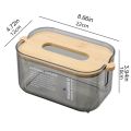 New Transparent Automatic Descent Tissue Box Bamboo Lid Large Capacity Tissue Holder Creative Dustproof Paper Towel Storage Box. 