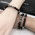 【New arrival】High Version CH Natural Obsidian Eight Silver Beads Bracelet Retro Thai Silver Cross Bracelet for Men and Women. 