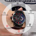 NAVIFORCE NF9068 Chronograph Watch With Leather Strap For Men - Black/Red. 