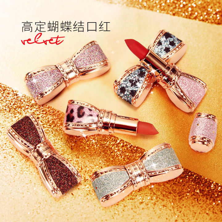 Hengfang sparkling star diamond bow lipstick lip gloss set boxed affordable brand student bean paste ox blood color 9402