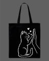 Cat High-Five Printed Canvas Tote Bag | Cute Kitten Art Eco-Friendly Cotton Shoulder Bag -White, Black. 