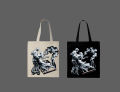Heart Smoke Dancing Couple Printed Tote Bag– Black & White. 