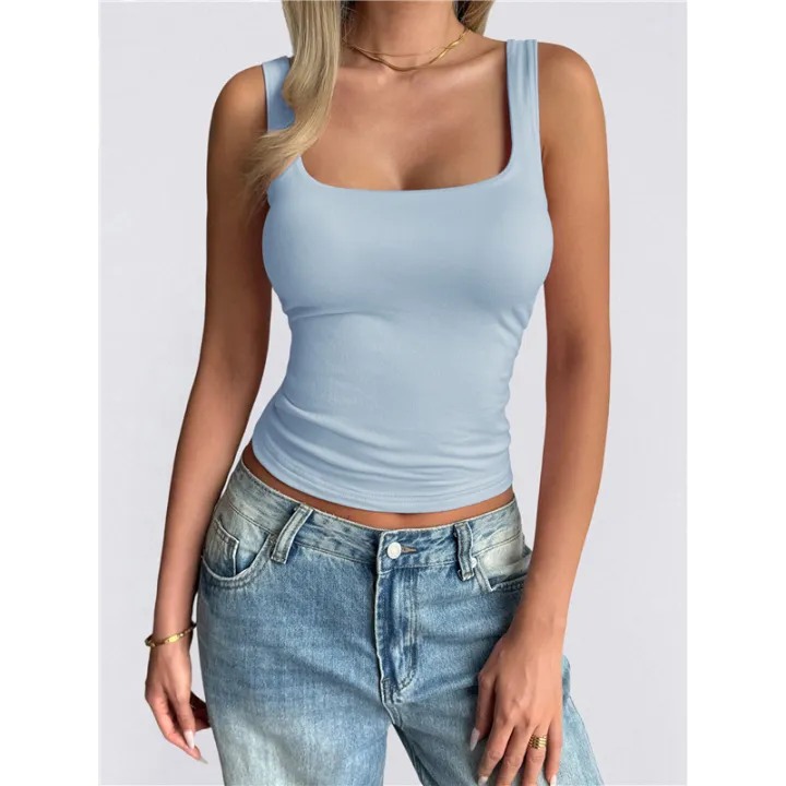 Women's%20Sleeveless%20Square%20Neck%20Tank%20Top%20Blue%20S%20-%20Image%203