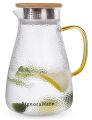 SignoraWare 1.5 Litres Majesty Borosilicate Glass Jug with Bamboo lid | Big Water Pitcher with Strong Handle for Water Juice Ice-Tea Milk (1500ml, Set of 1, Transparent | BPA Free) code-1466. 
