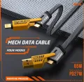 4 in 1 Fast Charging Cable (Type C/USB A/Lightning) Dual Type C PD 27W 65W Nylon Braided Cable | Flat Braided i-Phone Charging Cable with Velcro Multi Charging Cable Combo Type C/USB-A Ports. 