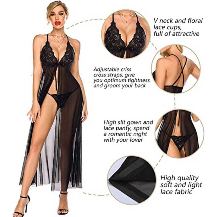 Sleepwear Babydoll Lingerie Nightdress Long Night Gown Free Size