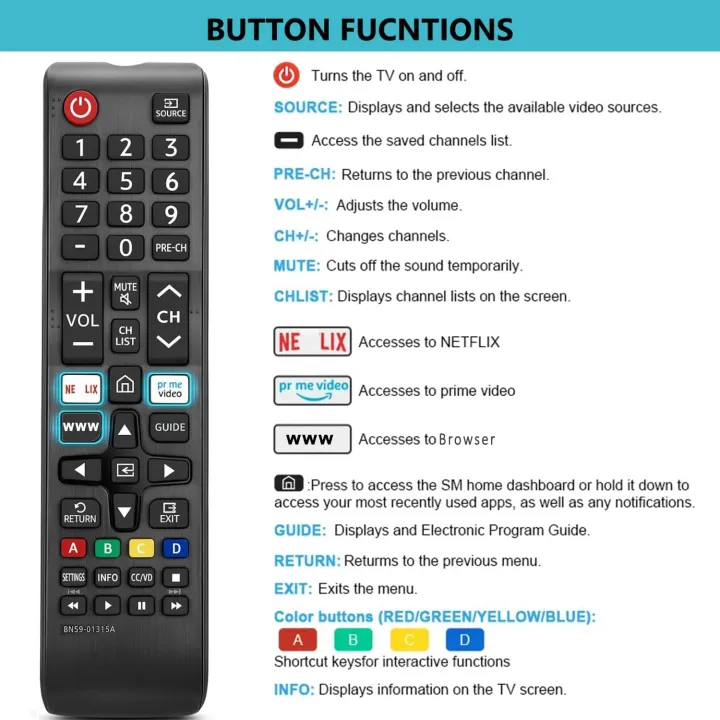 Samsung%20TV%20Remote%20Control%20Replacement%20For%20Samsung%20Smart%20TV%20Remote%20All%20Samsung%20LED%20QLED%20LCD%206/7/8/9%20Series%204K%20UHD%20HDTV%20HDR%20Flat%20Curved%20Smart%20TV,%20with%20Netflix,%20Prime%20Video%20and%20Browswe%20Button%20-%20Image%203