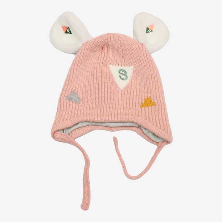 Light Pink Woolen Winter Cap For Kids - Main Image