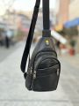 Men Crossbody Bag/ Pu Leather - Black | Fashion Premium Leather Cross Body Bag With Zippered Compartment. 