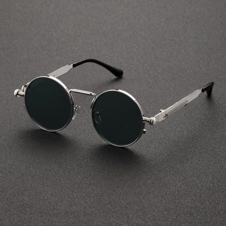 ZOO Shades Round Sliver Metal Frame Spring Ponk Sunglasses For Men