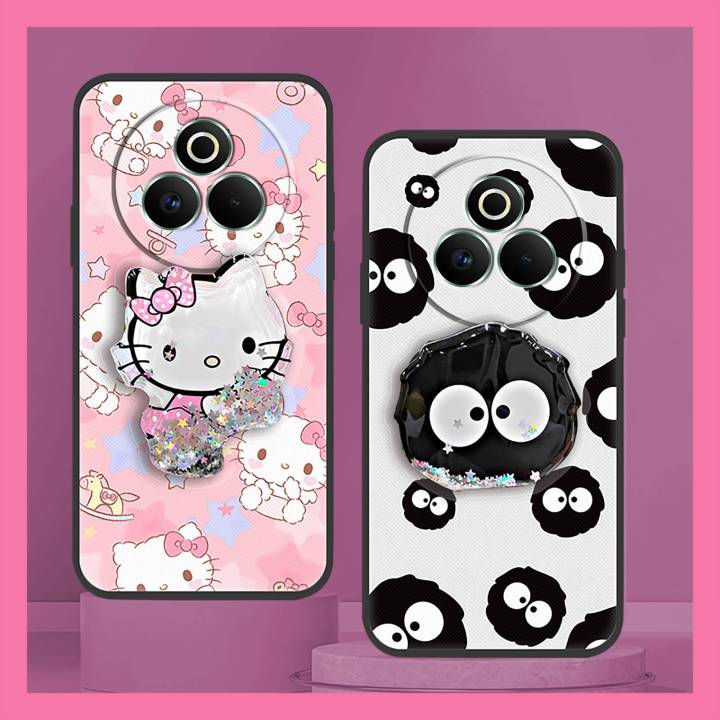 Cute phone lens protection Phone Case For Realme P3 Pro 5G Silicone drift sand TPU Cartoon Back Cover Rotatable stand