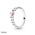 2023 New 925 Silver 12 Months Colorful Birthstone Beaded With Crystal Pandor Rings For Women Birthday Gift Fine Jewelry. 