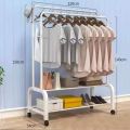 Heavy-Duty Metal Garment Rack – Double Rod, Storage Shelf & Hooks, Portable Clothes Organizer with Rollers | Cloth Hanger | Hanger. 
