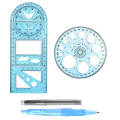 Multifunctional Geometric Ruler, Geometric Drawing Template Draft Rulers for School Office with Pencil. 