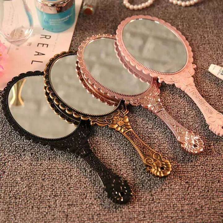 Creative%20Retro%20Makeup%20HD%20With%20Handle%20Women%20Bathroom%20Plastic%20Patterned%20Make%20Up%20Mirror%20Portable%20Handheld%20Antique%20Vanity%20-%20Image%202