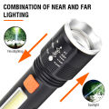 USB Rechargeable Retractable Zoom LED COB Torch Light With Pen Buckle/Rope, Model XH-P50 BX-P16. 