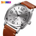 SKMEI 9305 Men's Casual Date Function Leather Strap Quartz Wristwatch - Brown/Silver. 