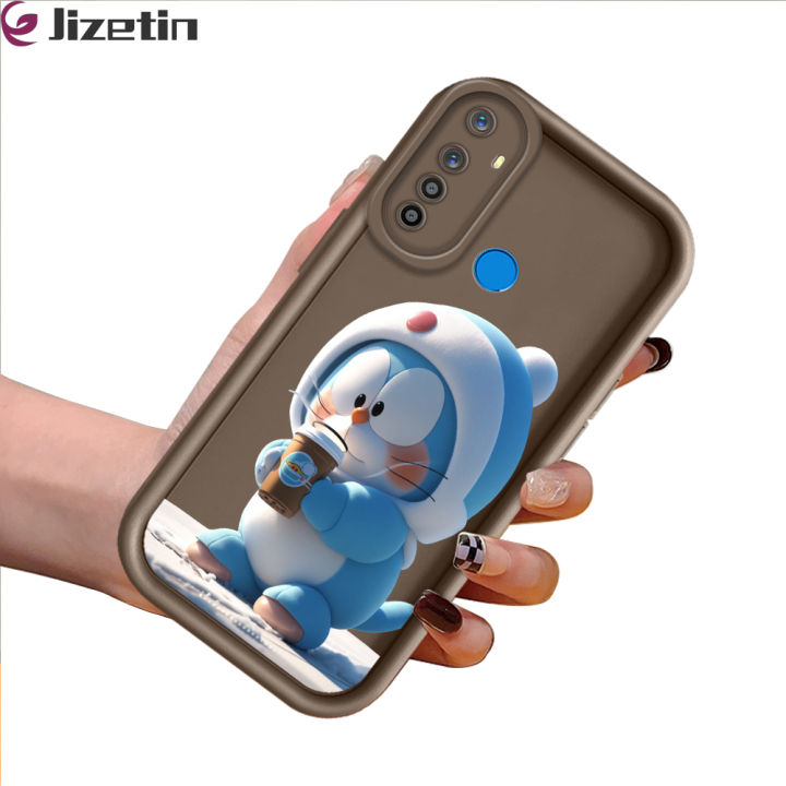 Jizetin for Realme 5 5S 5i 6i Back Cover Blue Machine Cat Ladder Camera Soft Rubber Mobile Phone Case