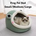Cute Comfort Cat Dog Bed Plush Green Frog Pet House Cave Design Warm Sleeping Nest Bed For Puppy Kitten. 