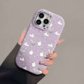 Little Fresh Blue Flower Puppy Graffiti Cover Compatible for IPhone 15 11 14 13 12 Pro Max 7Plus XR XS Max X 7 8 Plus SE Macron Plating Metal Lens Case. 