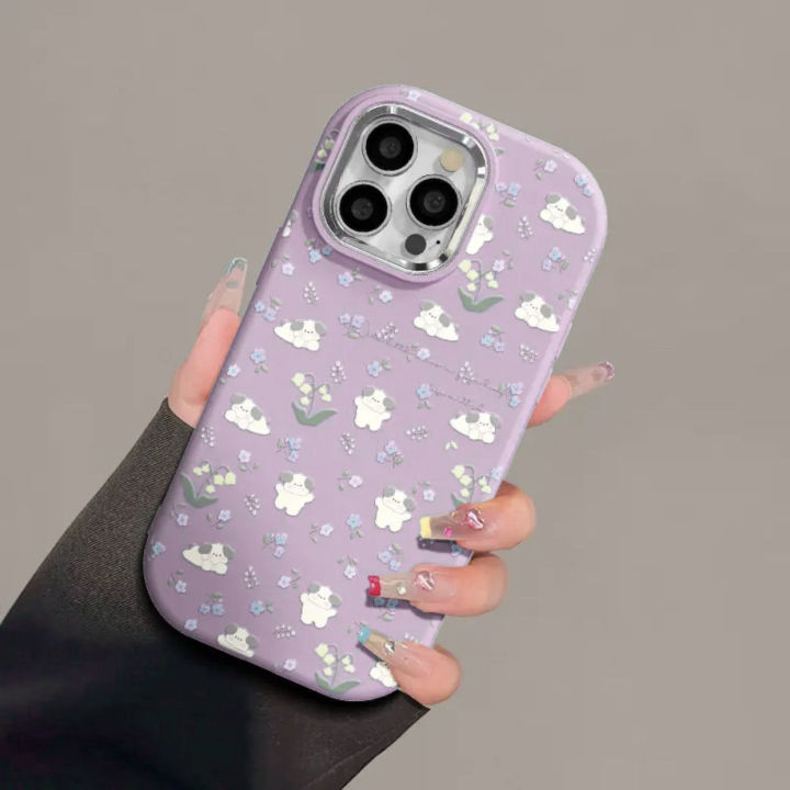 Little%20Fresh%20Blue%20Flower%20Puppy%20Graffiti%20Cover%20Compatible%20for%20IPhone%2015%2011%2014%2013%2012%20Pro%20Max%207Plus%20XR%20XS%20Max%20X%207%208%20Plus%20SE%20Macron%20Plating%20Metal%20Lens%20Case%20-%20Image%204