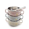Cute Baby Double Wall Vacuum Insulated 304 Stainless Steel Thermal Insulation Training Feeding Bowl with Handles & Spoon. 