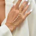 Minimalist Gold plated Bead Chain Ring Bracelet Linked Finger Bracelet and Ring Connected Hand Harness Bracelets for Women Gifts for girl friend wife | fashion Part wear. 