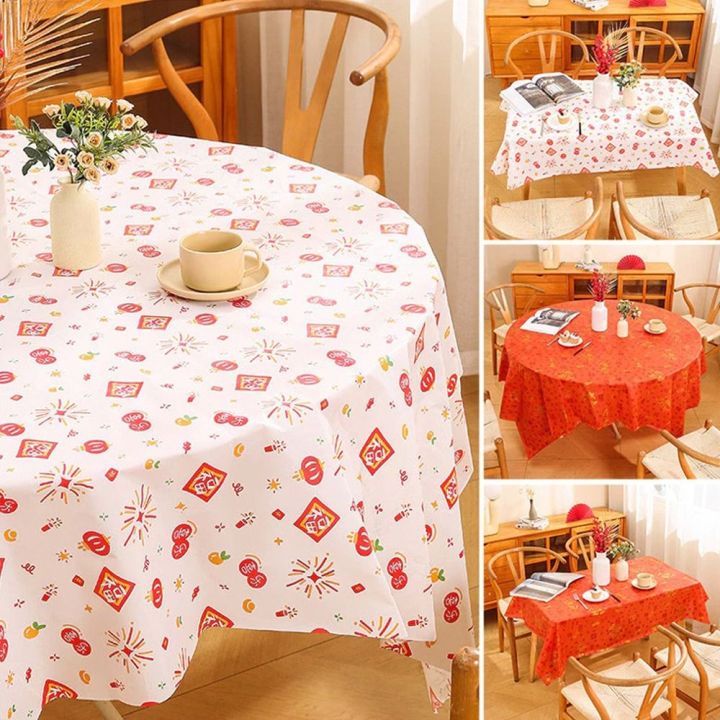 Portable Thickened Chinese New Year Table Cloth PEVA Oil-proof Tablecloth Waterproof Table Cover Home Decoration