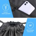 Drawstring Backpack Sports Gym Bag for Women Men Children Large Size with Zipper Bottle Mesh Pockets Black. 