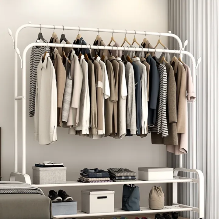 Metal%20Coat%20Rack%20And%20Clothes%20Hanger%20Stand%20With%20Side%20Hooks%20And%20Bottom%20Shelves%20(Requires%20Self%20Assemble)%20-%20Clothes%20Hangers%20-%20Image%205