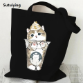 Sutuiying High Capacity Women Men Canvas Shoulder Bags Cute Cats Cartoon Anime 2025 Tote Bag Teen Girls Beach Bag Funny Kitten Female Handbags. 