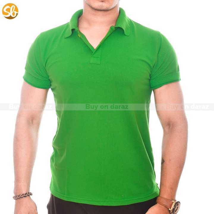 Green Solid Polo Neck T-Shirt For Men
