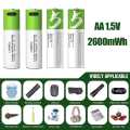 Goop 1.5V 5200mWh USB Lithium ion Rechargeable AA Battery with USB Type C Charging Cable, High Capacity Fast Charge, 1200 Cycles Constant Output, Over-Charge Protection (2). 