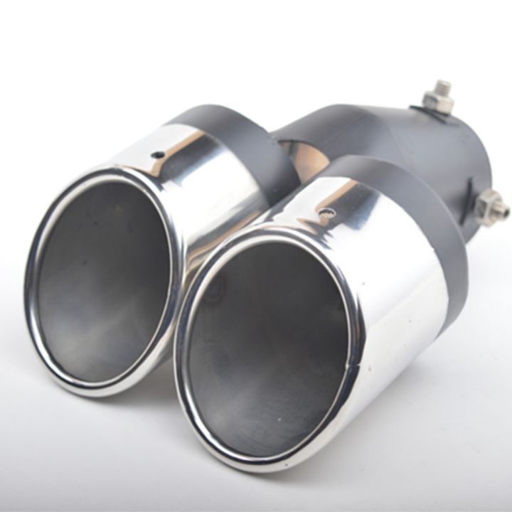 FORIDE%202X%20Car%20Universal%2063mm%20Stainless%20Steel%20Dual%20Outlet%20Exhaust%20Pipe%20Muffler%20Tail%20Throat%20Muffler%20Tip%20Pipe%20Grilled%20Black%20-%20Image%202