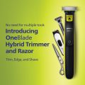 PHILIPS QP2724/10 OneBlade Hybrid Razor Cordless One Blade Hybrid Trimmer and Shaver with 3 Trimming Combs, Lime Green. 