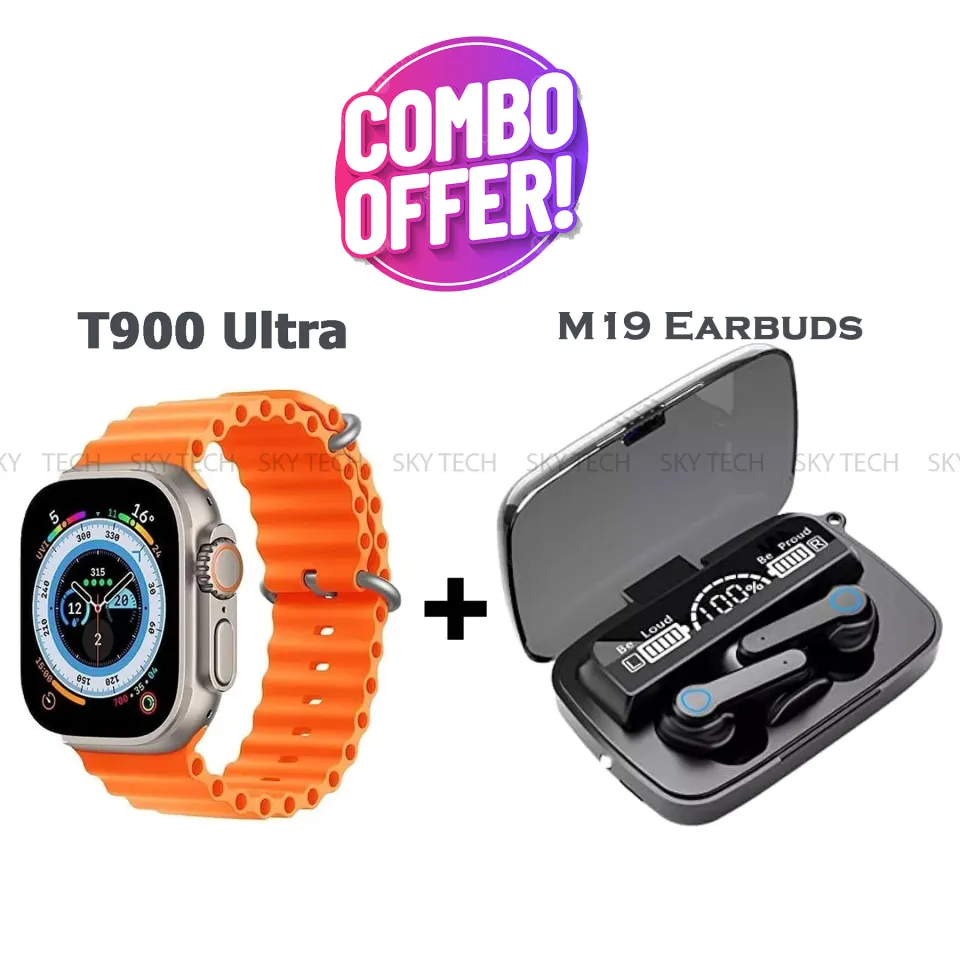 Combo M19 Wireless Bluetooth Earbuds with T900 Smart watch Ultra Big Display 2.09 For Men women Daraz .np