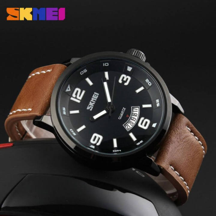 SKMEI%209115%20Men's%20Casual%20Date%20Display%20Leather%20Strap%20Luminous%20Quartz%20Watch%20-%20Brown%20-%20Image%203