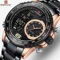 NAVIFORCE NF9199 Double Display LCD Chronograph Stainless Steel Wristwatch For Men - Black/RoseGold. 