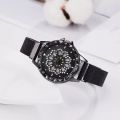 Luxury 360° Rotation Dial Fashion Starry Mesh Magnetic Buckle Casual Mesh Steel Strap Rhinestone Watches. 