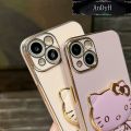 AnDyH Casing For Samsung Galaxy A01 Case Cartoon Fashion Hello Kitty Plating Reversible Mirror Folding Stand Phone Case Shockproof Phone Casing Full Lens Cover Camera protective Softcase. 